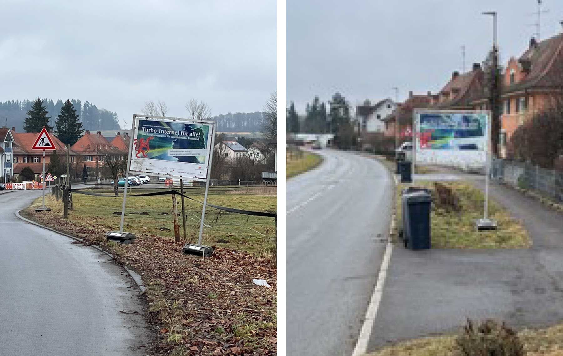Bauschilder am Anfang und Ende der Biberacher Straße